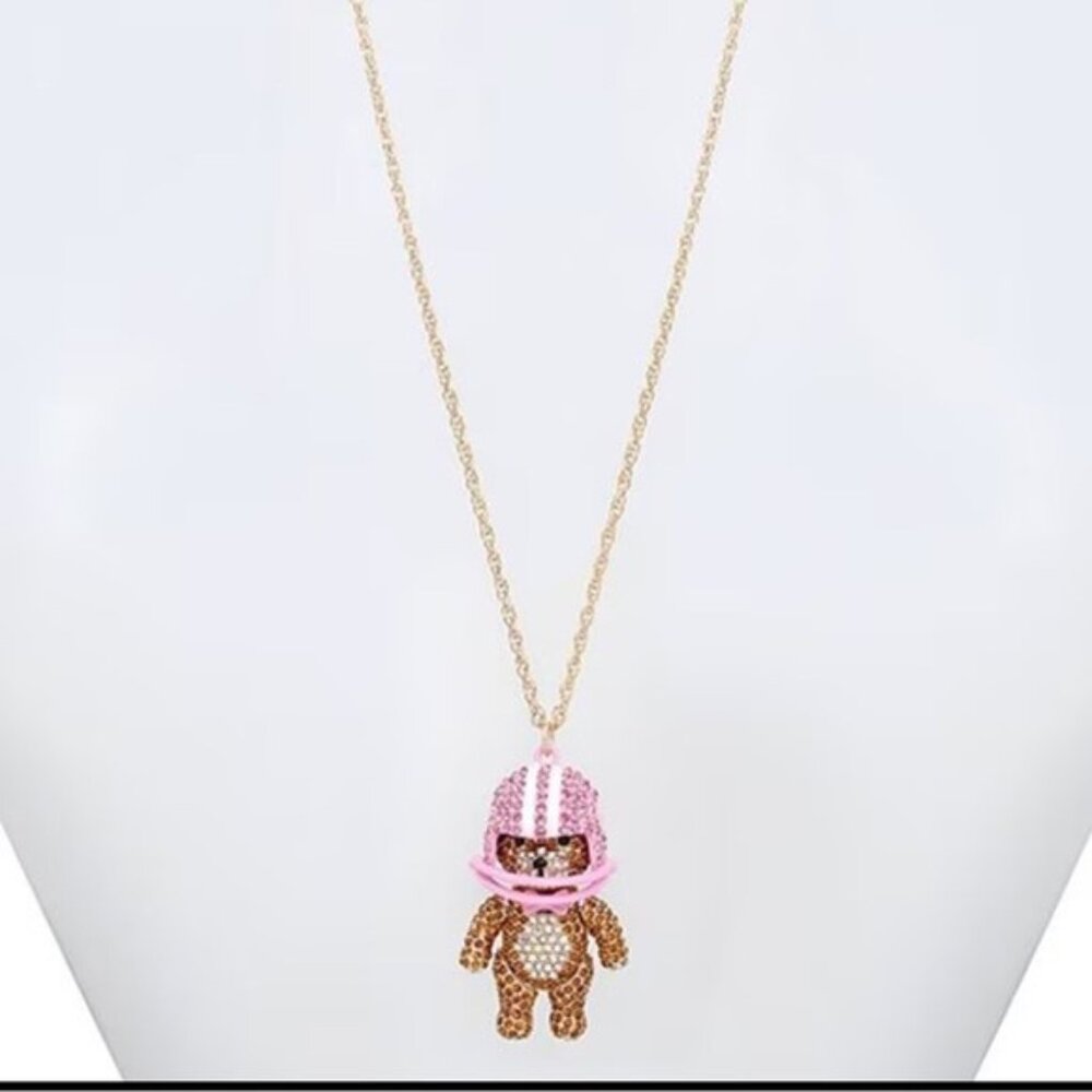 Betsey Johnson Womens Football Bear Pendant Necklace
